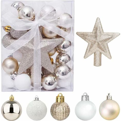 Boule De Noel - 30 Pièces Boules De Noël Miniatures 3 Cm Or Et Blanc Avec Accroche - Décoration Arbre De Noël Table Et Intérieur (1/5)