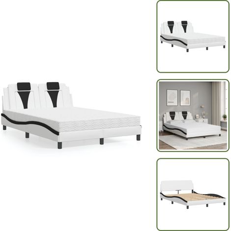 Bett mit Matratze Weiß und Schwarz 140x190 cm Kunstleder - Bettsofa - Doppelbett - Boxspringbett - Gästebett - Schlafzimmermöbel (1/5)