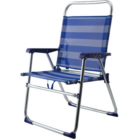 Chaise Longue de Plage en Textilène et Aluminium Transat Relax Repliable Couleur: Bleu - Modéle: Rayures (1/4)
