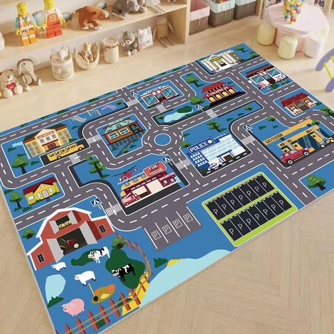 Tapis de Jeu Enfant - 1 Pièce - Synthétique - Motif Circulation Routière - Salle de Jeux - 80x120cm (1/5)
