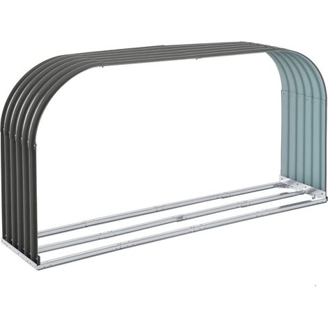 Range-bûches résistant aux intempéries, en acier, 212 cm x 46 cm x 112 cm, gris (1/5)