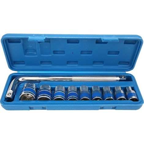 Coffret de douillesJeu de Clés à Chocs 10 Pièces - Chrome Vanadium Steel - Pour Vélo, Moto et Réparation Véhicule - 8-24mm Socket + Mandrin 1/2in (1/5)