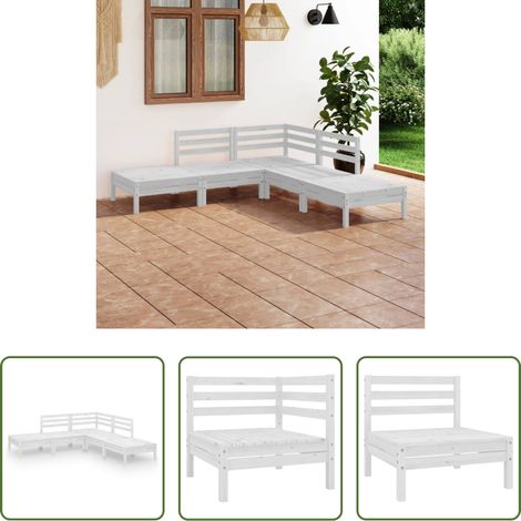 Holzsofa -  5-tlg. Garten-Lounge-Set Massivholz Kiefer Weiß (1/5)