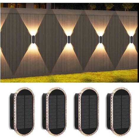 Lampes solaires d'extérieur, Applique solaire d'extérieur, Lampes murales d'extérieur Led d'éclairage de jardin, Lampe solaire étanche pour clôture Mur Terrasse Jardin Balcon Décoration (4 pièces) (1/5)