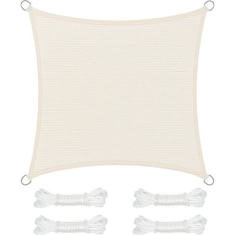TAISHENGDA Sonnensegel 3 x 3 m, HDPE-Gewebe, Sonnenschutz, atmungsaktiv, wasserdurchlässig, für Terrasse, Garten, Balkon, Camping, quadratisch, konkav, beige (1/5)