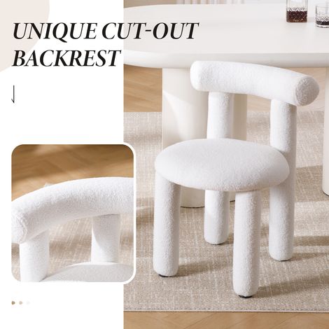 Wahson Lot de 2 chaises en fausse fourrure – Chaise salle à manger moderne sans accoudoirs – Pieds en métal – Confort optimal – Couleur blanche