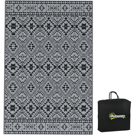 Wasserdichter Außen-Teppich für Balkon, Terrasse und Camping – 3 mm stark, modernes geometrisches Muster in Schwarz und Grau, umweltfreundlich und rutschfest – 182 × 274 cm