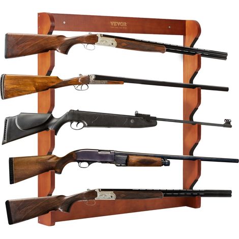 Support Mural pour Arme à Feu, Porte-fusil en Bois, Rack à Fusils 5 Emplacements, Charge 60 kg, avec Rembourrage Doux, Rangement Exposition des Cabines Fusils de Chasse Maison Bureau Magasin (1/5)