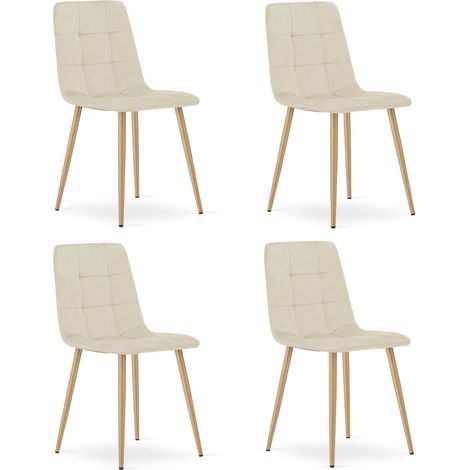 Chaise Kara - velours beige clair / pieds couleur bois x 4 (1/5)