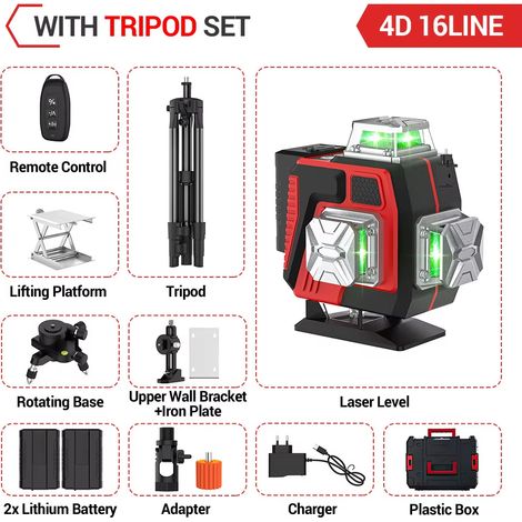 Laser rotatif 16 lignes – Avec trépied + sac tissu – 360° horizontal/vertical – Super puissance faisceau vert
