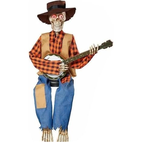 Lustige animierte Banjo-Skelette, realistische Horror-Skelett-Dekorationen für die Feiertagsparty, beleuchtet in Gelb