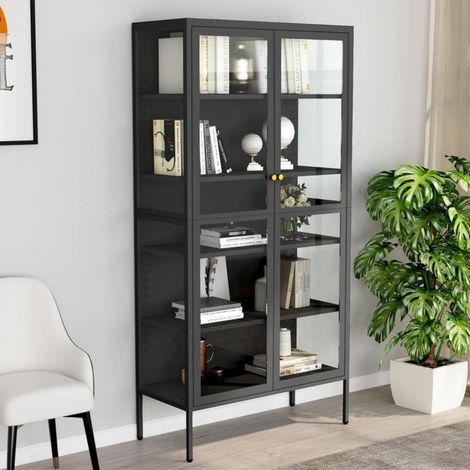 Standvitrine mit 4 Regalfächern aus Stahl und Glas 90x40x180cm Anthrazit (1/5)
