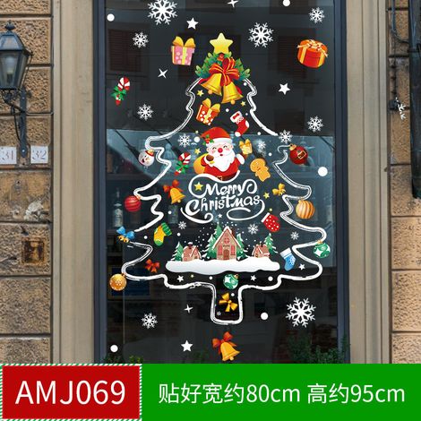 Autocollants de Noël pour centres commerciaux, magasins, vitrines, sapins de Noël, flocons de neige, boules à suspendre, nœuds décoratifs et autocollants statiques pour vitres.