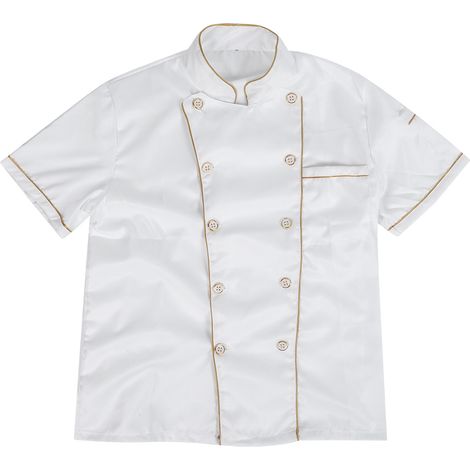 Uniforme de chef, manga corta, algodón transpirable, cuello alto, puños reforzados, para cocina de restaurante (1/5)