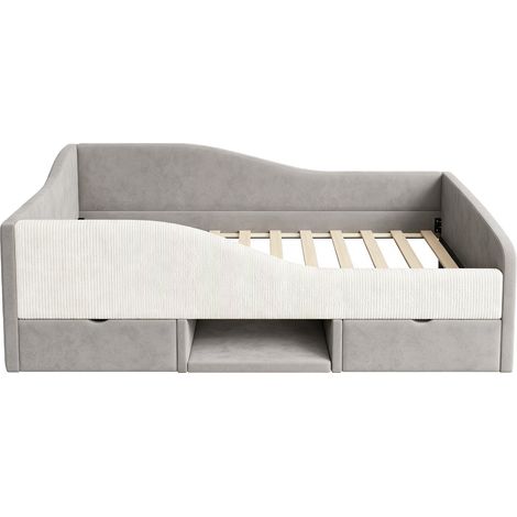 Letto per bambini imbottito 90 x 190 cm con 2 cassetti e vani in velluto grigio MODENUIT (1/5)