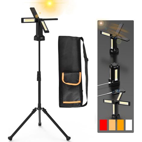 Projecteur LED Chantier Solaire Rechargeable 13200 mAh avec Trépied et Sac de Transport, Lampe de Chantier à Intensité Variable en Continu 8000 Lumens, Blanc/Chaud/Naturel (SOS) (Standard) (1/5)