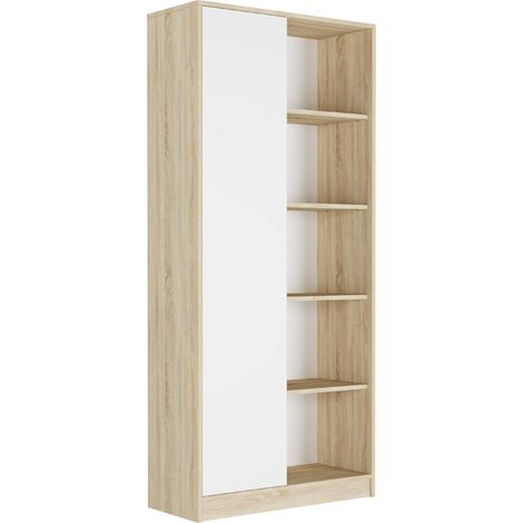 Regalschrank mit Fächern, Sonoma / Weiß - 180 x 80 x 33 cm - Modern B-5 (1/5)