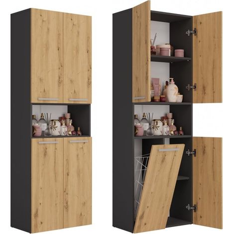 Mobile da bagno, 174 x 30 x 60 cm, Antracite / Rovere Artigianale (1/5)