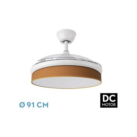 Ventilator DC FASHION --Ventilator Weiß mit drei ABS-Klappflügeln und orangefarbenem Diffusor 6 einstellbare Geschwindigkeiten 3 Temperaturen 3 Lichter mit Zeitschaltuhr und mitgelieferter Fernbe (1/2)