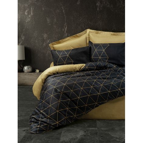 Funda nórdica, funda nórdica, ropa de cama Set 100% Algodón Gold Negro (1/2)