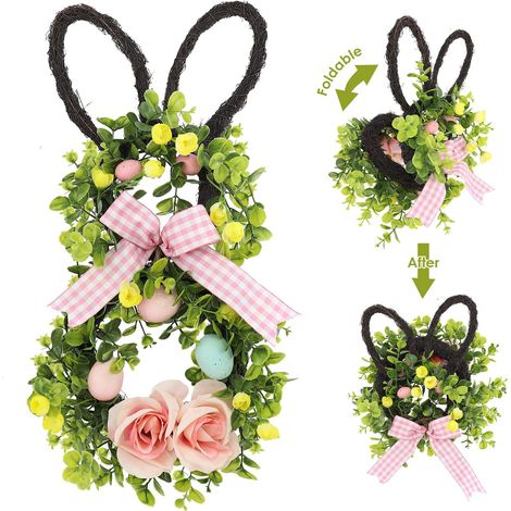 Guirlande En Forme De Lapin - Fleurs Artificielles - Œufs Décoratifs - Pour Porte D'Entrée Mur Intérieur Extérieur Abrité - 1 Pièce (1/5)