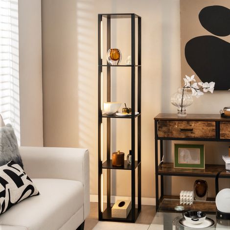 Lampadaire Salon 163cm avec 4 Étagères Ampoules LED à 3 Intensités Variable Poteaux LED Rotatifs 360° Interrupteur au Pied Noir Maison Chic (1/4)