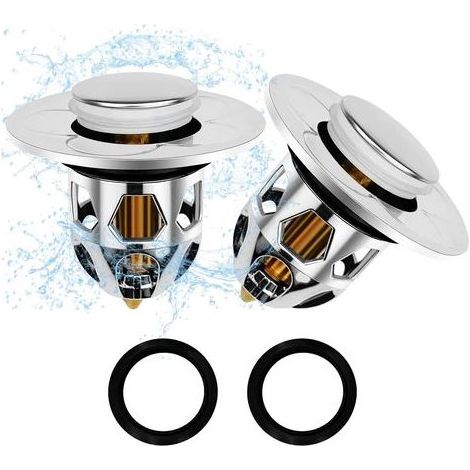 Lot de 2 bondes d'évier universs, Ø 34-40 mm, avec 2 joints de baignoire, bonde escamotable pour accélérer le drainage sans colmatage, pour salle de bain, cuisine et évier (1/4)