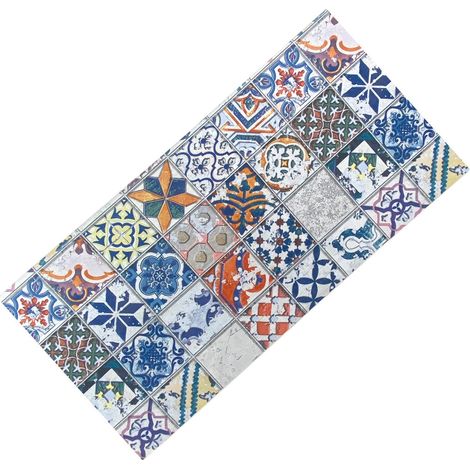 Tappeto Runner Maiolica Vintage Antiscivolo – Passatoia Cucina Colorata PVC Lavabile – Made in Italy, Facile da Pulire Cm. 50x320 (1/5)