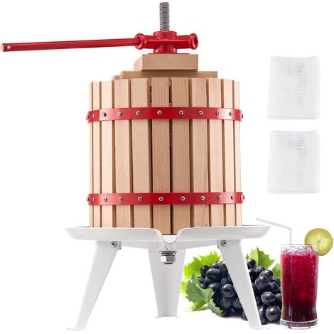 Presse à fruits de 12 L (3,2 gal), panier en bois massif avec 8 blocs, presse à jus manuelle robuste, presse pour cidre, pommes, raisins, teinture, miel, huile d'olive avec poignée pour la cuisine et (1/5)