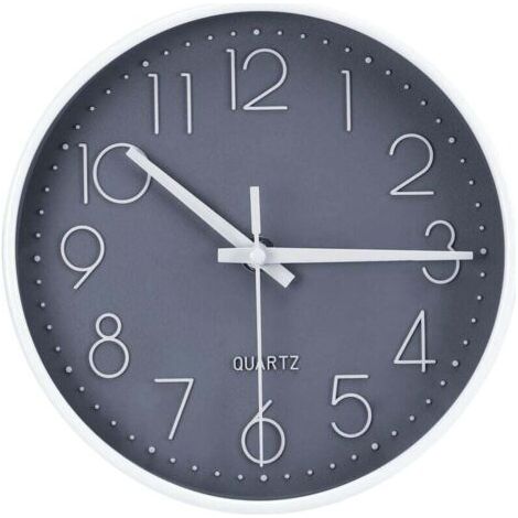 Horloge Murale 20 cm - Ronde et Silencieuse - pour Bureau, Cuisine, Salon, Chambre d'Enfant, École - Gris (1/4)