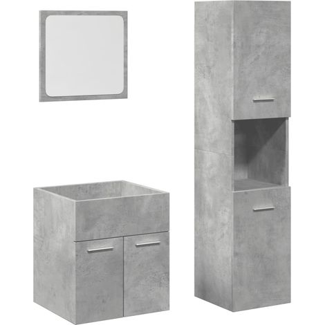 Vidaxl – Ensemble de meubles de salle de bain 3 pcs – Bois d'ingénierie gris béton – Armoire d'évier 41x38,5x46 cm – Armoire 30x30x130 cm – Miroir 40x37 cm