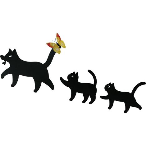 Lot de 3 piquets en métal pour décoration de jardin en forme de chats noirs pour extérieur, jardin, cour et pelouses - Décoration artistique en fer (1/5)