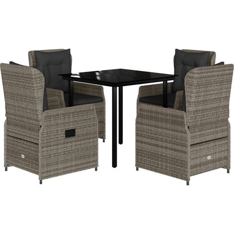 Set comedor de jardín 5 piezas con cojines ratán sintético gris vidaXL (1/5)