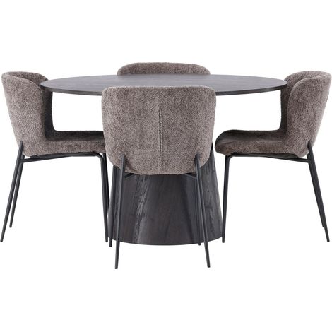 Lanzo Essgruppe Esstisch Mokka 4 Stühle Bouclé braun. (1/4)