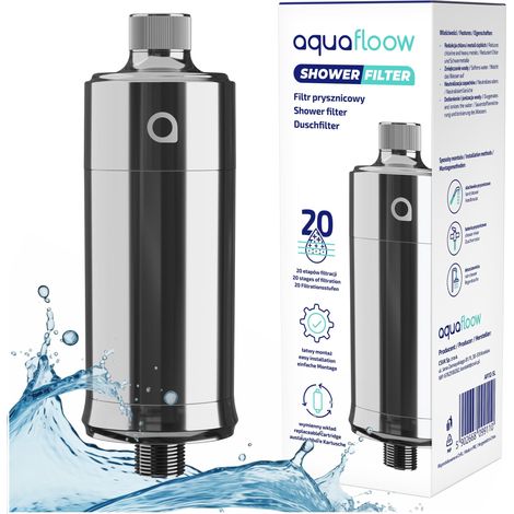 Filtre de Douche Anti-Calcaire, Filtre pour Robinet de Douche contre le Chlore et la Saleté – Filtration 20 Étapes – Compatible avec Tous les Tuyaux Standards – Argent (1/5)
