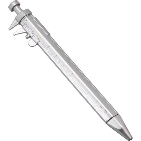 Pied à coulisse et stylo à bille 2 en 1 avec graduations transparentes pour une mesure précise, règle en plastique léger pour étudiants, noir (recharge bleue) (1/5)
