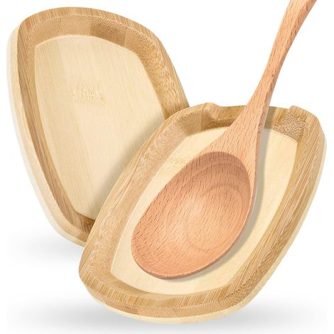 Repose Cuillère en Bambou Lot de 2 – Porte Ustensiles Cuisine, Repose Louche et Spatule, 15 x 11,5 cm (1/5)