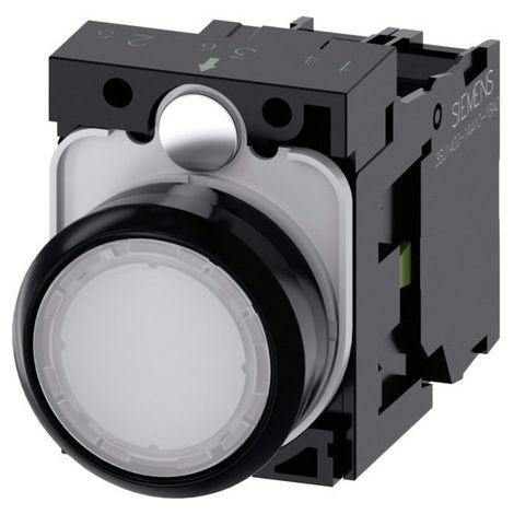 Siemens Pulsador, iluminado, 22mm, redondo, Plástico, blanco, 1NA, AC/DC 24V, 3SU11020AB601BA0