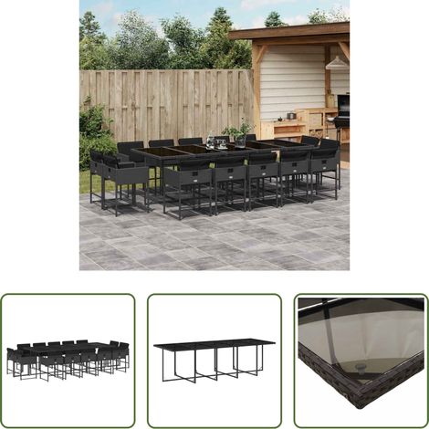 Chaise de jardin - Ensemble à manger de jardin 15 pcs coussins noir résine tressée (1/5)