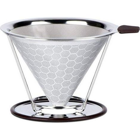 Filtre À Café - Double Couche En Acier Inoxydable 304 - Structure En Nid D'abeille - Pour Préparation Manuelle - 125 mm - Convient À 1 À 4 Tasses (1/5)