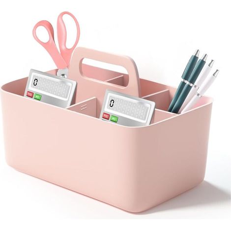 Bardusch-Organisateur rangement plastique rose, poignée/cloison amovible, bureaux/classes/armoires. (1/4)