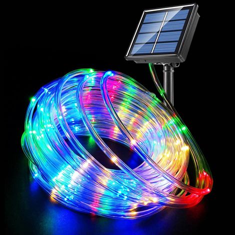 Guirlande solaire extérieure 120 LED, tube lumineux multicolore 12 m IP67 avec télécommande, éclairage décoratif pour jardin, terrasse, piscine, allée et maison (1/4)