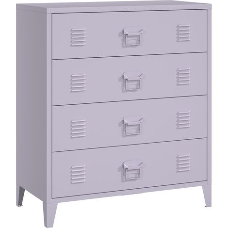 Commode meuble de rangement pratique entrée salon chambre métallique avec 4 tiroirs 92 x 80 x 40 cm acier violet (1/5)