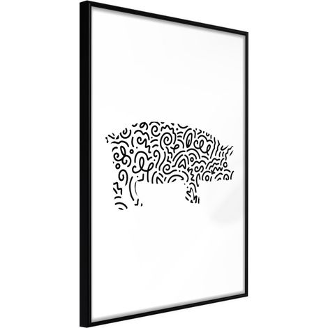 Affiche Murale Encadrée "Curly Pig " 30 x 42 cm Noir