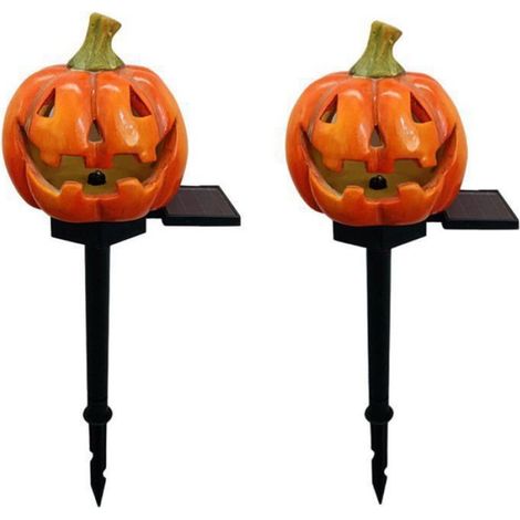 Lot de 2 lampes solaires en forme de citrouille pour jardin d'Halloween,éclairage de chemin en forme de citrouille,lanterne Jack O