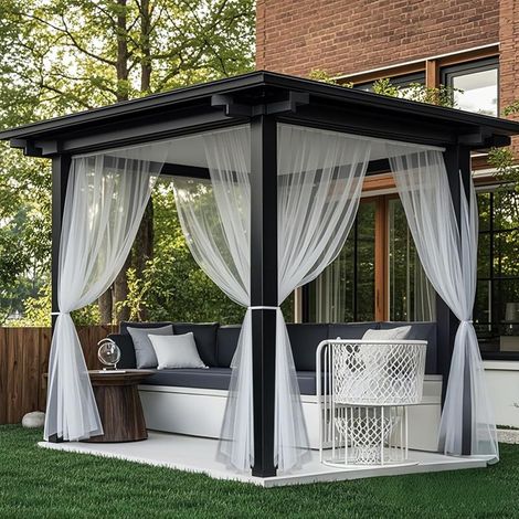 Blanc,L160 X H300 cm Rideaux d'extérieur, Lot de 2 Rideau Voilage Moustiquaire Exterieur Lumière Filtrer Transparent avec Bricolage Réglable pour Patio, Jardin, Gazebo (1/5)