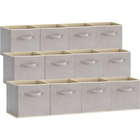 Cubes de Rangement Pliables, Panier en Tissu, Caisse, Boites Rangement avec Poignées, Organisateur pour Vetements, Jouets, 33 x 33 x 33 cm, 36 L, Gris Clair, Lot de 12 (1/5)