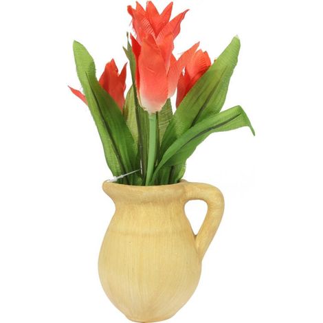 Tulipani artificiali in vaso da 23 cm - Decorazione per interni e giardino, colore rosso (1/2)