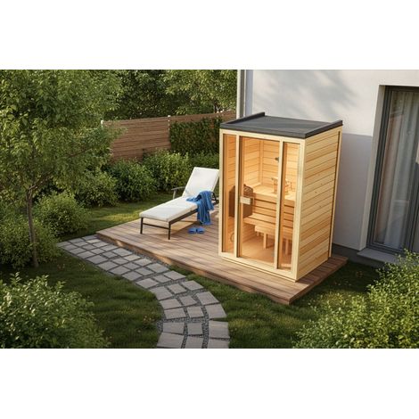 FinnTherm Gartensauna Kuuma S Gartensauna 2 Sitzbänke aus Holz, Sauna mit 42 mm Wandstärke, Außensauna mit Montagematerial