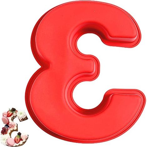 Stampo per torta numero 6 - Stampo grande in silicone per torte - Teglia fai da te per compleanno - Teglie antiaderenti - Accessori per torte di anniversario - Adatto per torte di festa - Rosso - Mode (1/5)